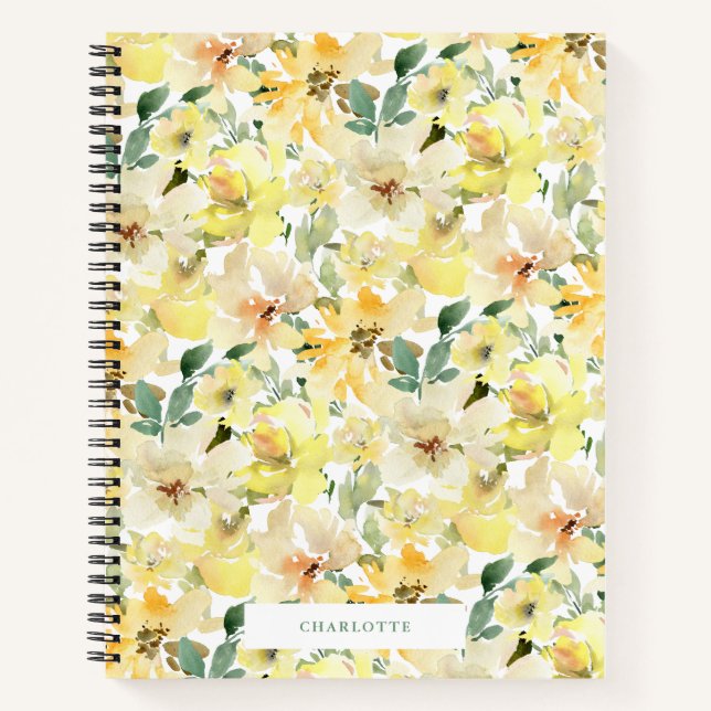Soleil Jaune Aquarelle Florales Carnet Spiral (Devant)