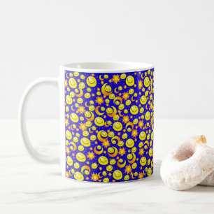 Soleil Lune Étoiles Jaune, Mug Bleu