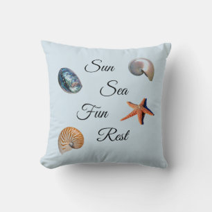 Soleil, mer, plaisir, repos coquillages coussin