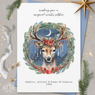 Solstice hiver Deer Wreath Carte de Noël