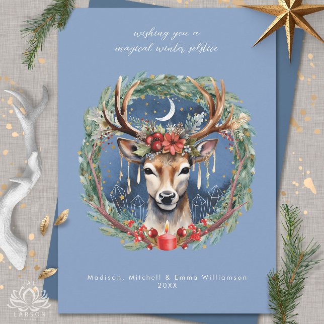 Solstice hiver Deer Wreath Carte de Noël (Créateur téléchargé)