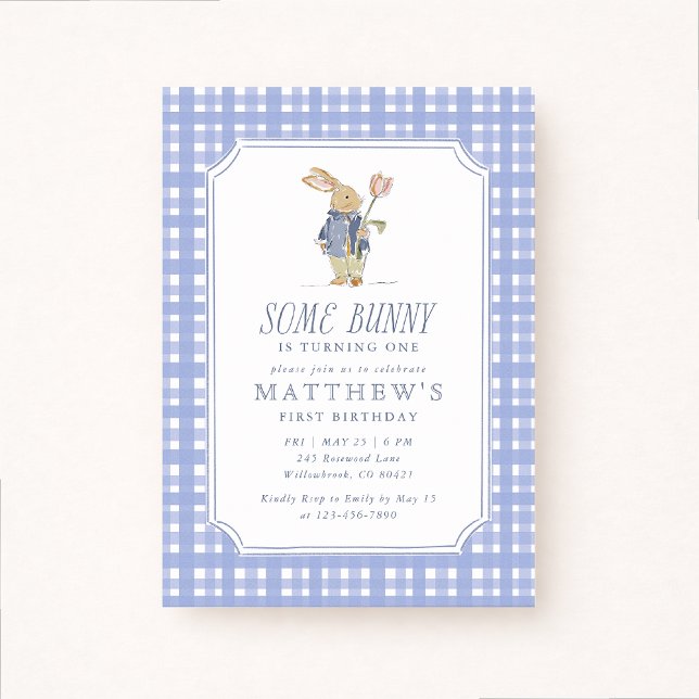 Some Bunny First Birthday Boy Invitation (Créateur téléchargé)
