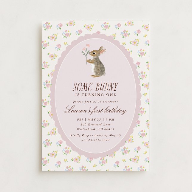 Some Bunny First Birthday Floral Invitation (Créateur téléchargé)