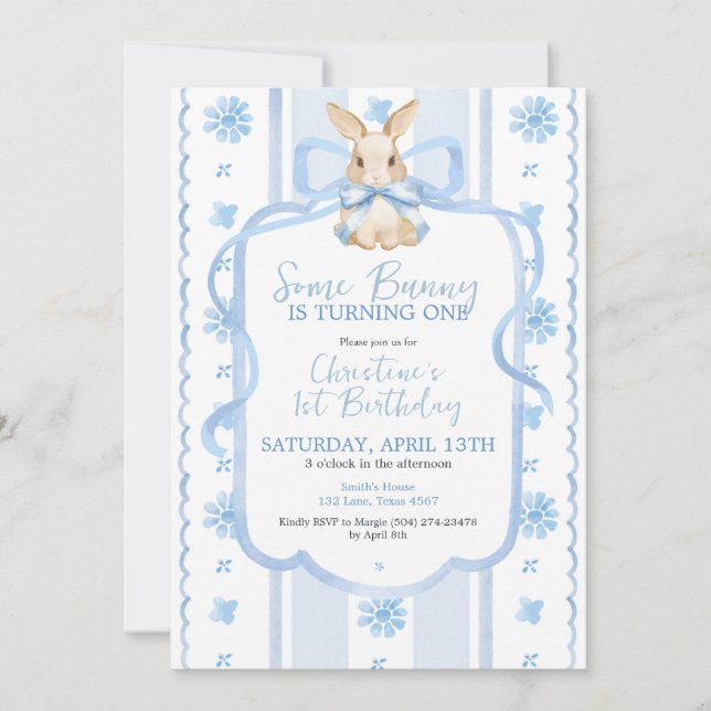 Some Bunny is One Watercolor Birthday Invitation (Devant)