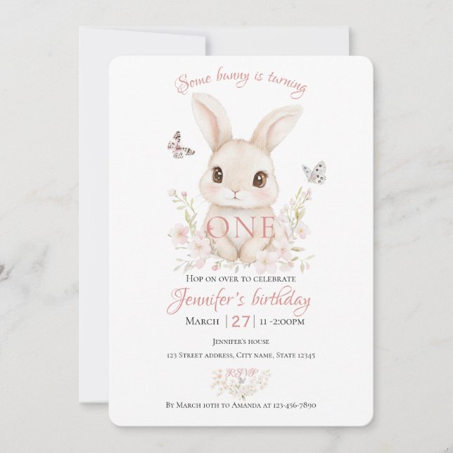 Some Bunny is Turning One Birthday Invitation (Devant)