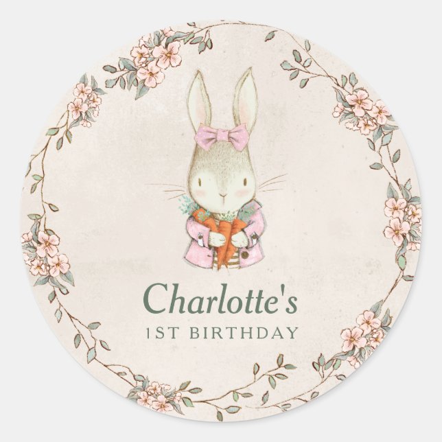 Somebunny is Turning One Birthday Favor Stickers (Devant)