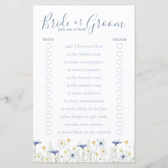 Something Blue Bride or Groom Game (Devant)