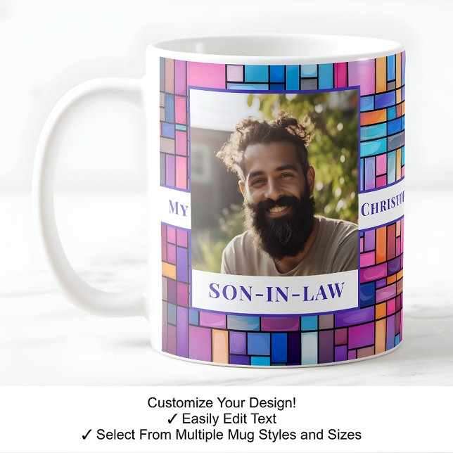 Son beau-fils, Nom, Message, Photo, Mug en mosaïqu (Créateur téléchargé)