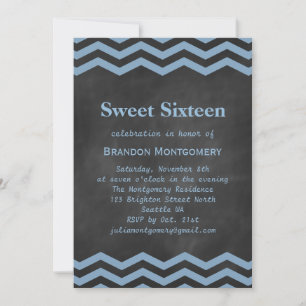 Son Chalkboard & Blue Chevron Sweet 16 Invitation
