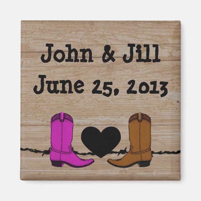Son Et Son Cowboy Bottent Mariage Favor Magnet (Devant)