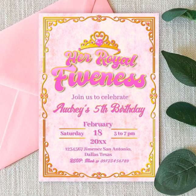 Son fief royal - Girl 5th Birthday Invitation (Her Royal Fiveness -  Princess Girl 5th Birthday Invitation)