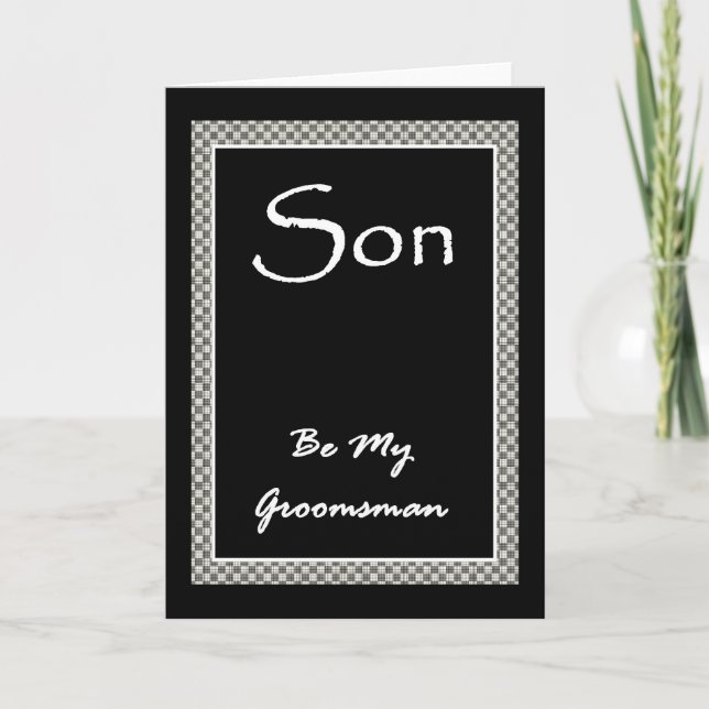 SON Groomsmen Invitation avec Checkerboard Border (Devant)