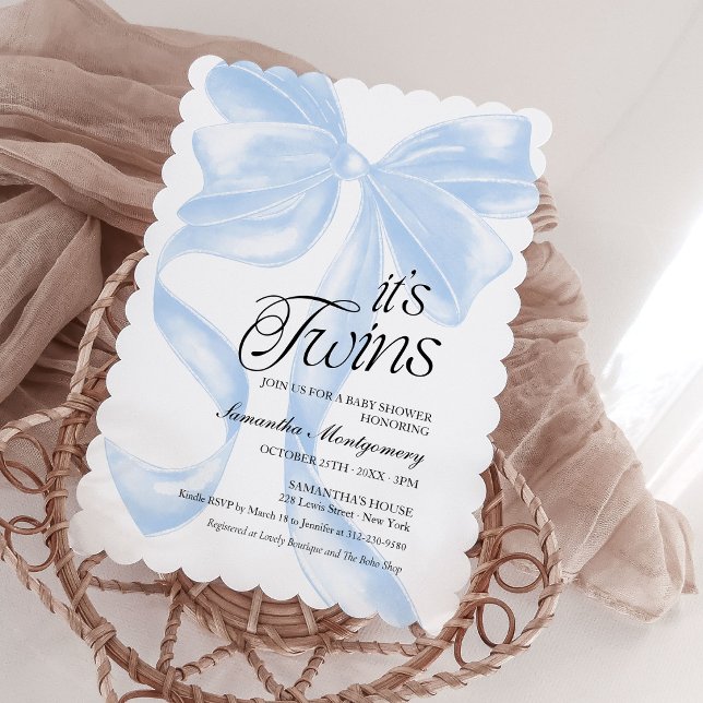 Son invitation Bleue Coquette pour Bébé Jumeaux (Créateur téléchargé)