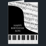 Son Piano and Music Birthday<br><div class="desc">A birthday card card for a son who is into piano music. A grand piano with the keys along the bottom of the card. Un film musical sur le fond. A great card for someone who loves music. This is NOT a musical card,  it does NOT play music :</div>