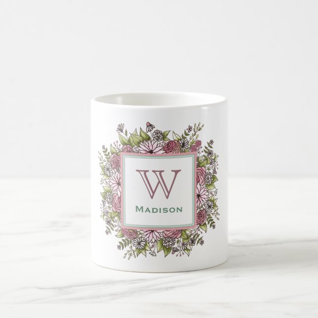 Son Rose floral préféré Monogram Mug (Centre)