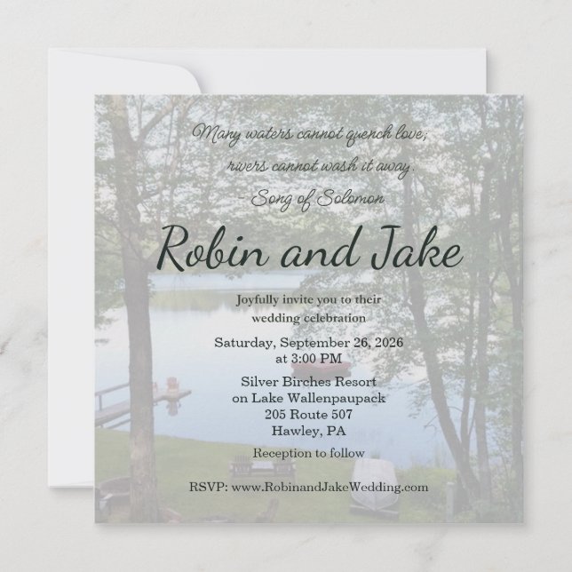 Song of Solomon Lake Photo Wedding Invitation (Devant)