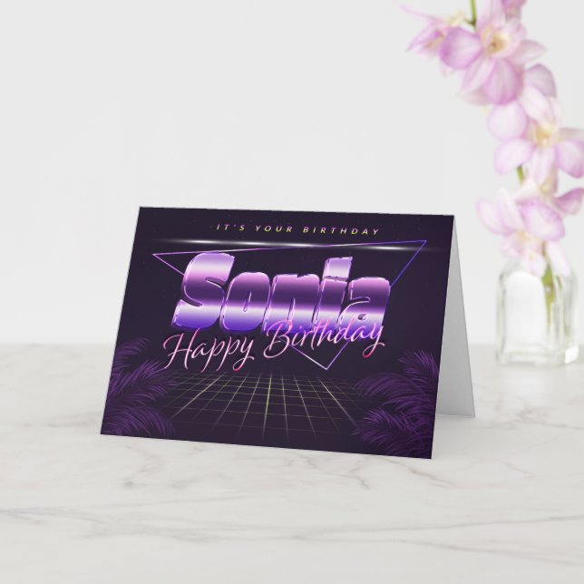 Sonia Nom Prénom lila retro Carte Anniversaire (Orchidée)
