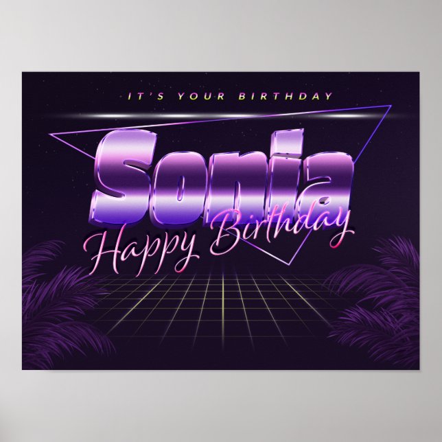 Sonia Nom Vorname lila retro Poster Geburtstag (Devant)