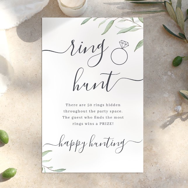 Sonnerie de verdure minimale chasse nuptiale jeu d (Minimal greenery ring hunt bridal shower game)