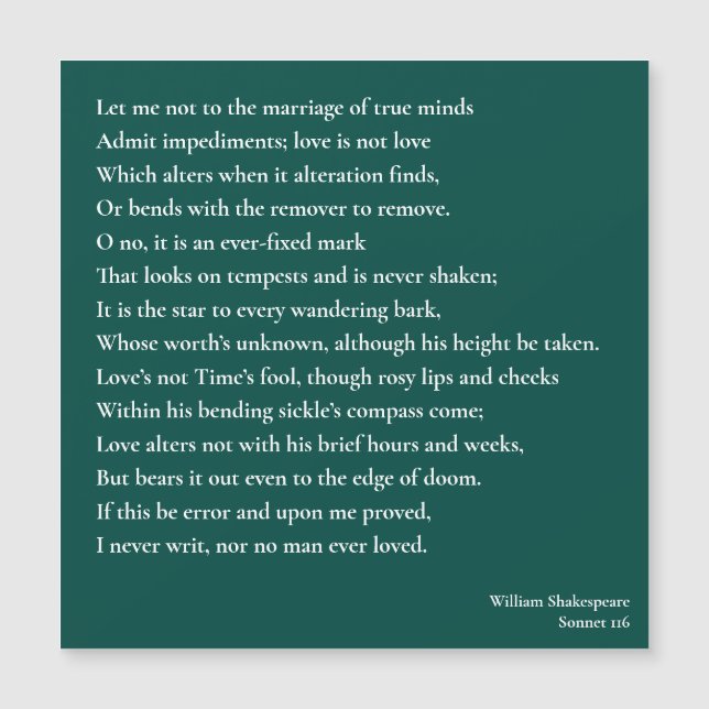 Sonnet 116Laissez-moi ne pas parler du mariage des (Devant)
