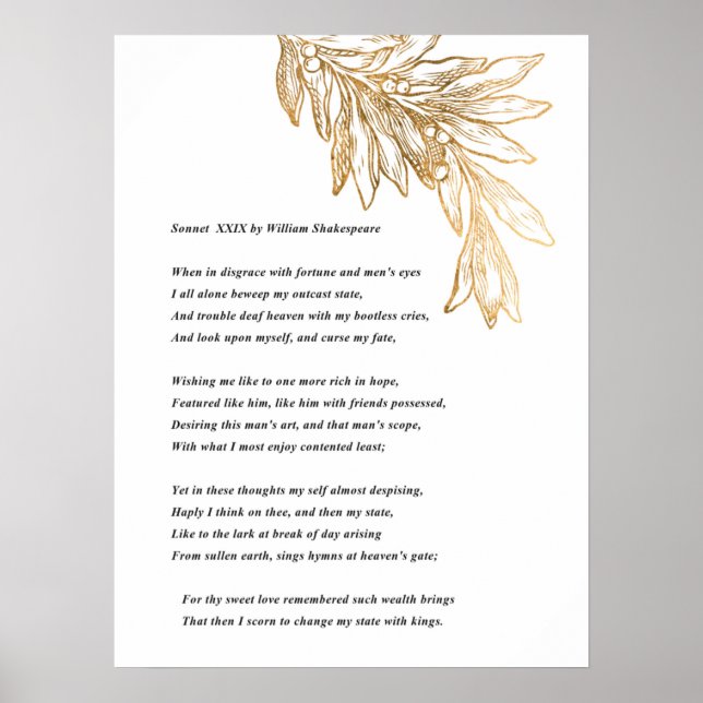 Sonnet 29 par William Shakespeare Poster (Devant)