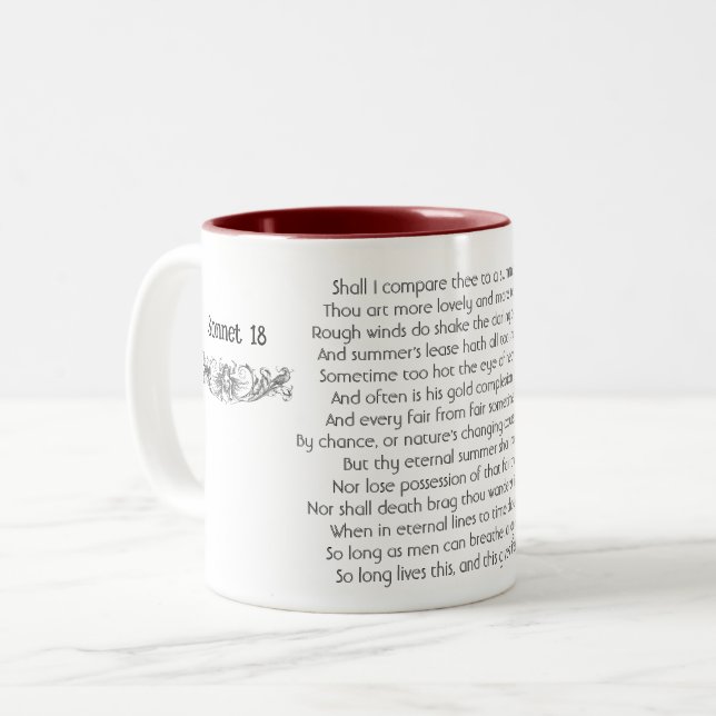 Sonnet Shakespeare 18 | Mug de café à deux tons (Devant gauche)