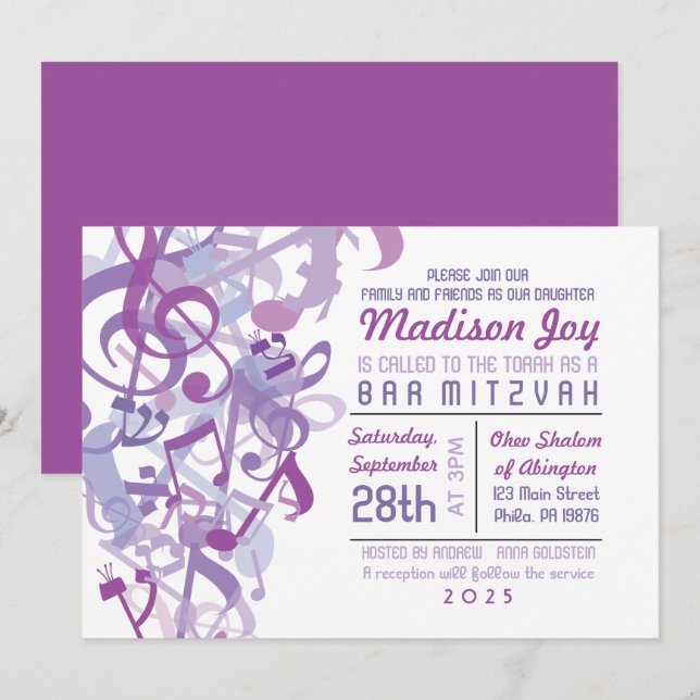 SONS DE LA TORAH Invitation de Bat Mitzvah Chauve- (Devant / Derrière)