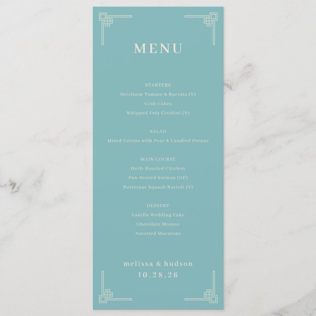 Sophisticated Teal Geometric Menu (Devant)