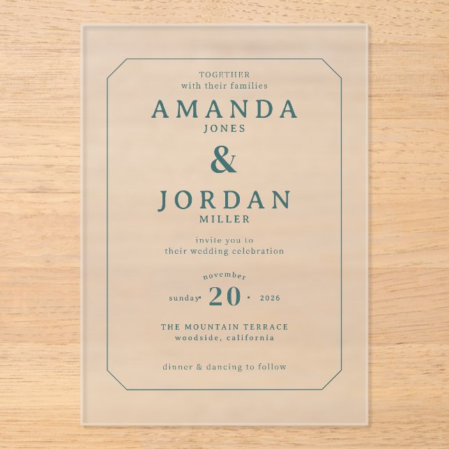 Sophisticated Teal Minimalist Wedding Invitation (Recto)