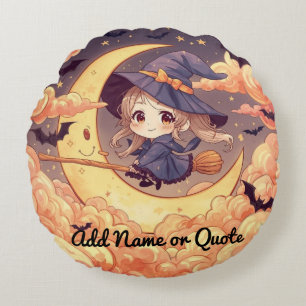 Sorcière adorable sur Coussin rond de lune