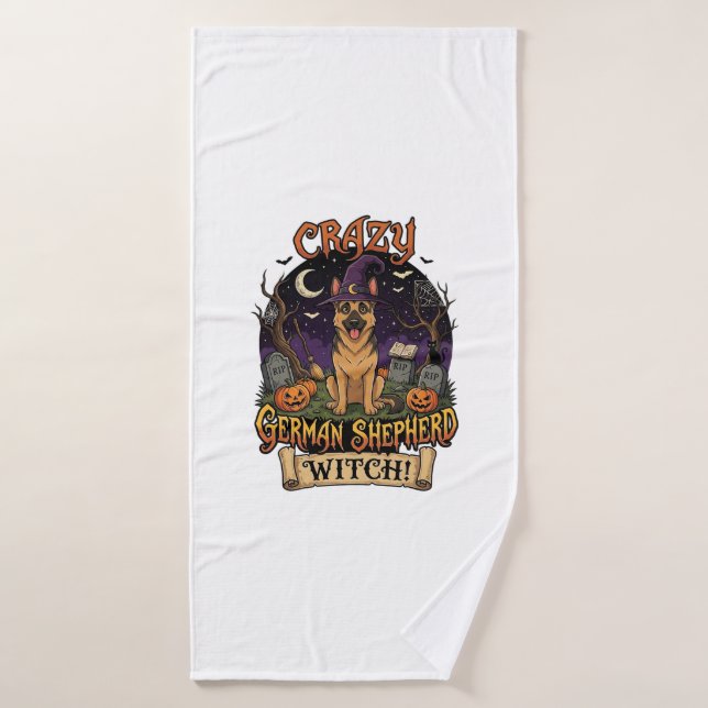 Sorcière allemande folle de Chien de Halloween Cit (Serviette de bain)