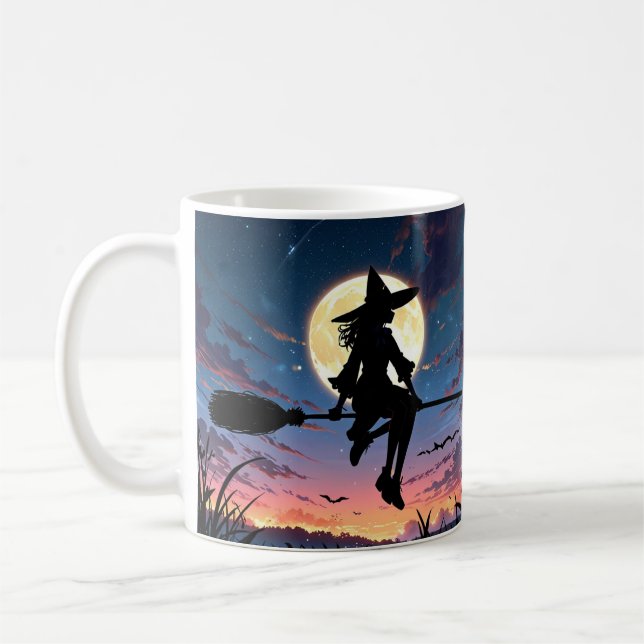Sorcière Anime sur Mug Broom - Halloween Éffrayant (Gauche)