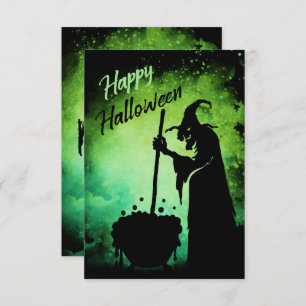 Sorcière avec chaudron Happy Halloween carte