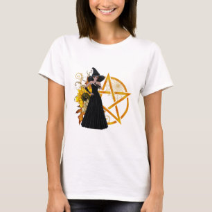 Sorcière avec Sunflower et T-shirt Pentagram d'or