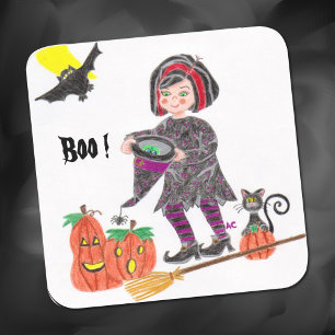 Sorcière , Boo ! Autocollants blancs Halloween