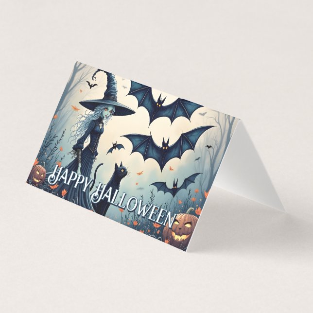 Sorcière, Chat Noir et Chauves-souris dans le Ciel (Front)