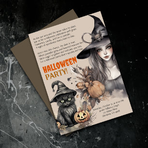 Sorcière Chat Noir Halloween Party Poem Invitation