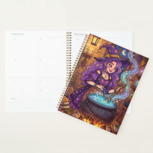 Sorcière de dessin animé faisant une potion d'amou