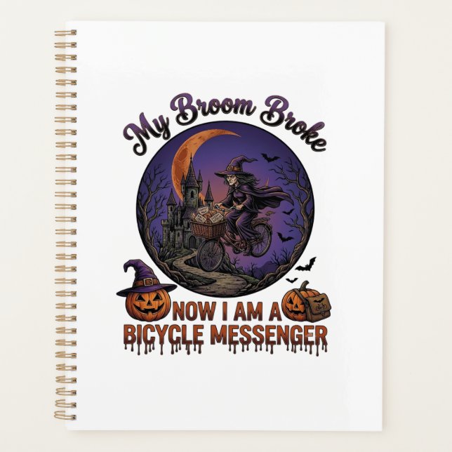Sorcière de messager de vélo cassé balai Halloween (Devant)