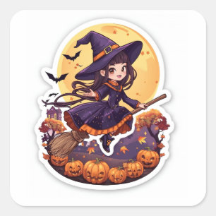 Sorcière de mode et autocollant Halloween citrouil