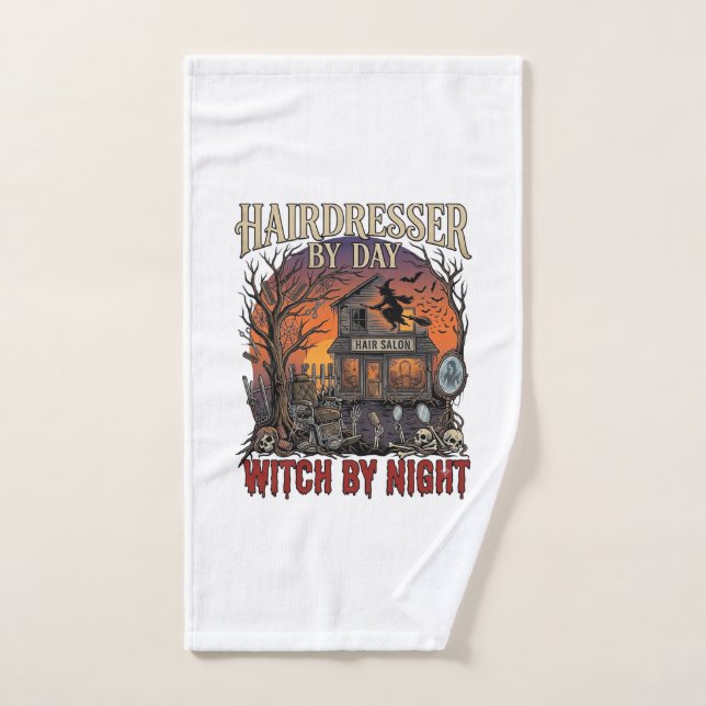 Sorcière de Nuit de Coiffeur Halloween Salon Crâne (Serviette à main)