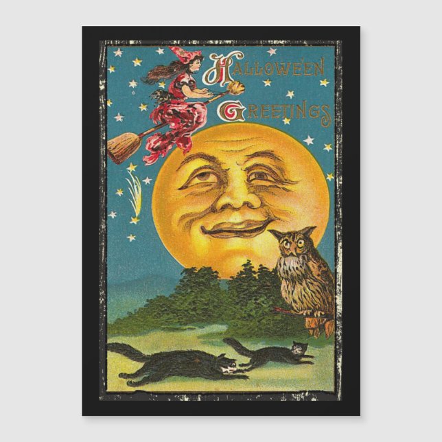 Sorcière de salutations Halloween vintage voler su (Devant)