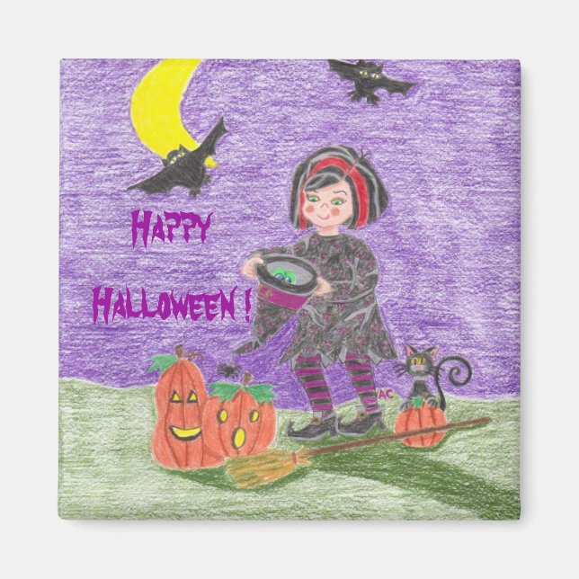 sorcière d'Halloween aimant violet ! (Devant)
