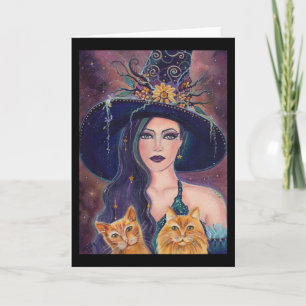 Sorcière d'Halloween avec carte de voeux de chats