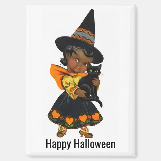 Sorcière d'Halloween avec Magnet Chat (Recto)