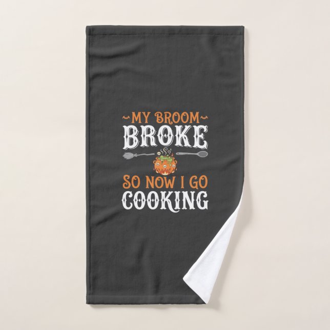 Sorcière d'Halloween Cuisine Balai Cassé Conceptio (Serviette à main)