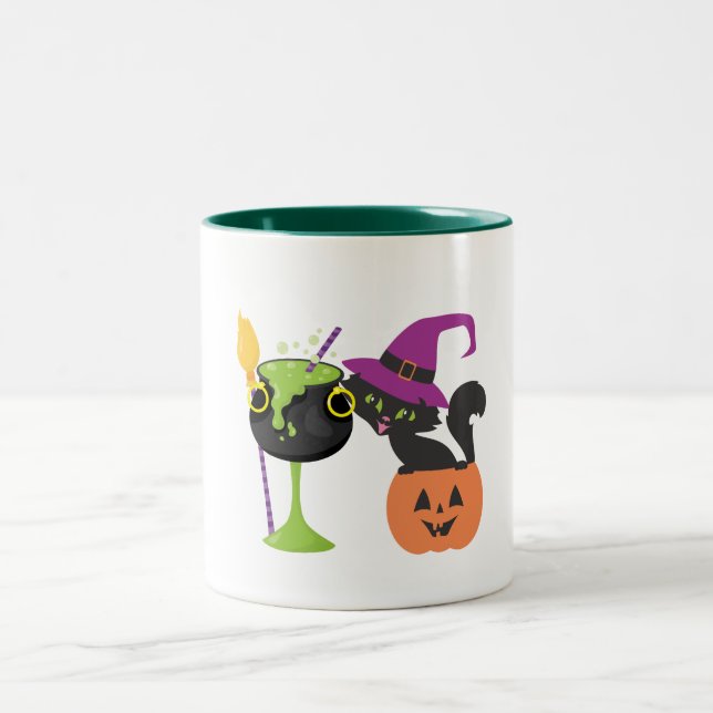 Sorcière d'Halloween personnalisée Mug de café noi (Centre)
