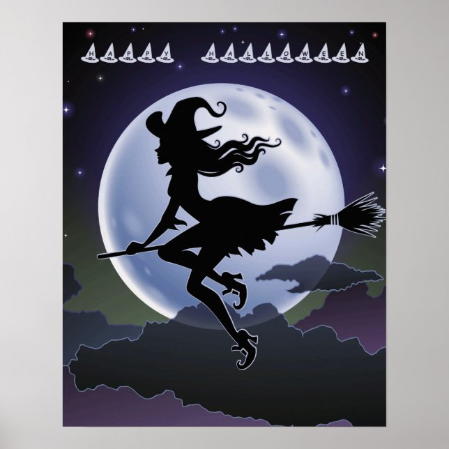 Sorcière d'Halloween sur une chambre avec affiche  (Devant)