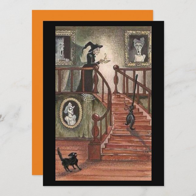 Sorcière d'Halloween vintage avec chats noirs (Devant / Derrière)