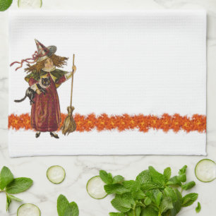 Sorcière d'Halloween vintage avec serviettes de ba